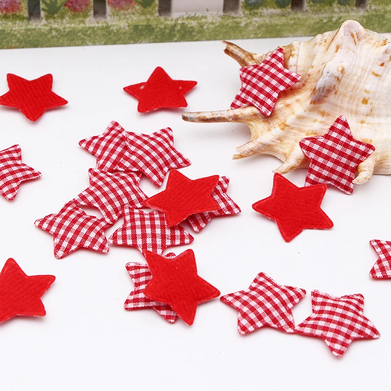 50 PCS Red Scottish Checked Fabric Christmas star party wedding Diy decoration gift packing home decoration Applique Accessories