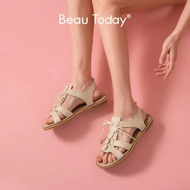 Женские сандалии гладиаторы BeauToday летние туфли из натуральной бычьей кожи на