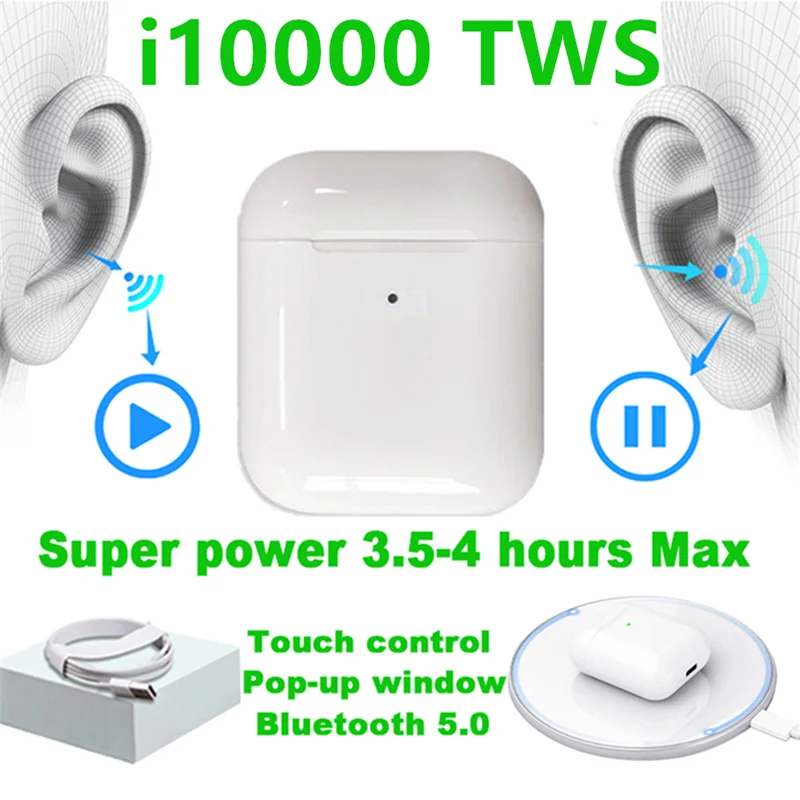 

i10000 TWS Bluetooth 5.0 Earphone Stereo Wireless Active Noise Cancellation Mic Handsfree Earbuds Fast delivery