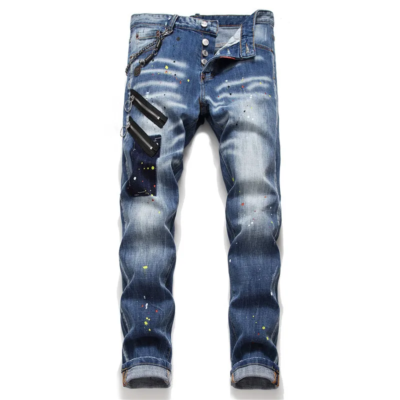 High quality Hip Hop Punk Skateboard Motorcycle Men Ripped Fashion Brand Jeans Streetwear Trendy Holes Straight Denim Trouers High quality Hip Hop Punk Skateboard Motorcycle Men Ripped Fashion Brand Jeans Streetwear Trendy Holes Straight Denim Trouers