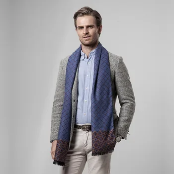 

2019 Luxury Brand Winter Warm Wool Plaid Cashmere Scarf Men Scarves Long Grey Brown Shawl High Quality