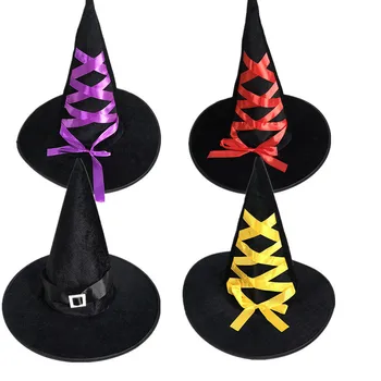 

Halloween Party Witch Hats Props Masquerade Ribbon Wizard Hat Party Adult Women Cosplay Costume Accessories