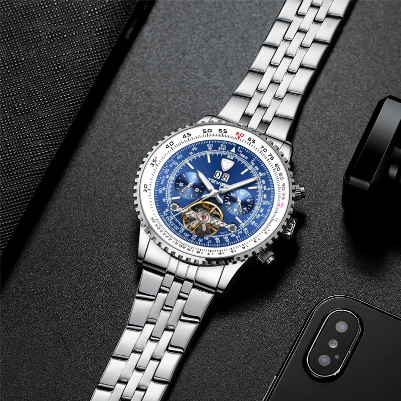 TEVISE Tourbillon наручные часы автоматические механические мужские часы лучший бренд класса люкс водонепроницаемый Нержавеющая сталь Relogio Masculino