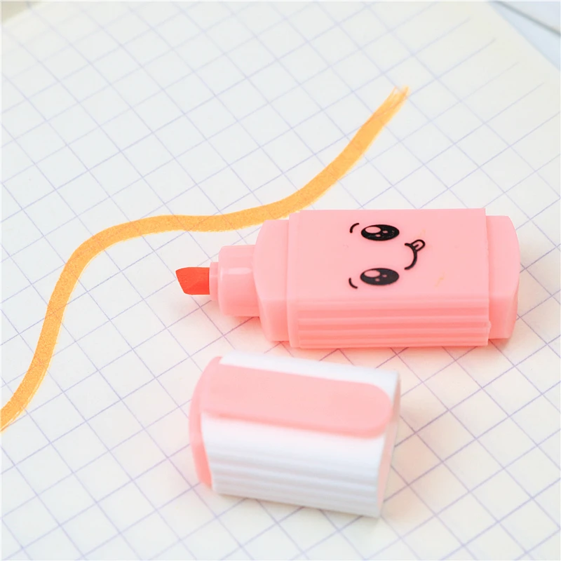 6-color cute face Highlighter Standard oblique tip Student notes key marker pen Children's drawing with colored pens