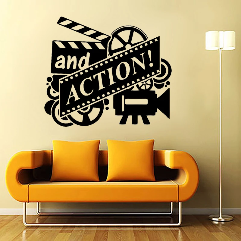 Wall Vinyl Sticker Mural Design Movie Reel Of Film Camera Action Studio Decal 