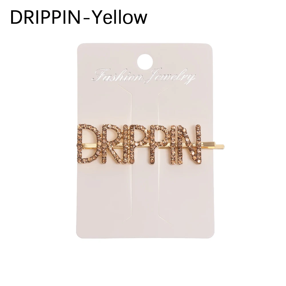 DRIPPIN-Yellow 1 шт. новые модные хрустальные заколки для волос красочная буква заколки для волос блестящие стразы заколки для волос аксессуары для укладки для женщин - Цвет: DRIPPIN-Yellow
