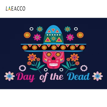 

Laeacco Day of the Dead Photophone Skull Colorful Flowers Photo Backgrounds Photography Backdrops Dia De Los Muertos Party Decor