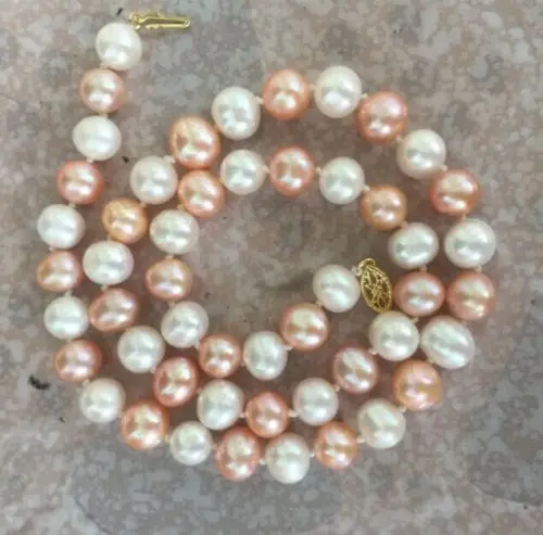 

18"9-10mm natural south sea genuine white pink multicolor round pearl necklace