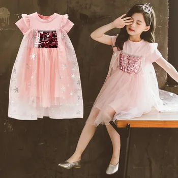 

Teen Girls Princess Dress 2020 Summer Student Sequins Mesh Dress Chiffon Kids Dresses for Girls Clothes Kids Costume 12 13 Year