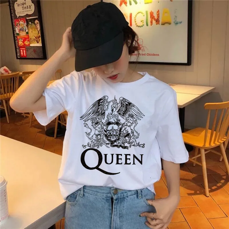 Футболка женская в стиле хип-хоп повседневный Топ рок группы Queen уличная одежда