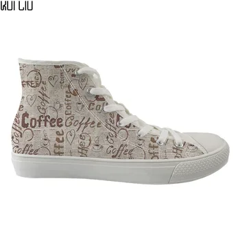 

Customized Kid's Vulcanize Shoes Coffee Stain Prints High Top Fashion Girls Canvas Flats Shoes Child Sneakers Lace Up Zapatos