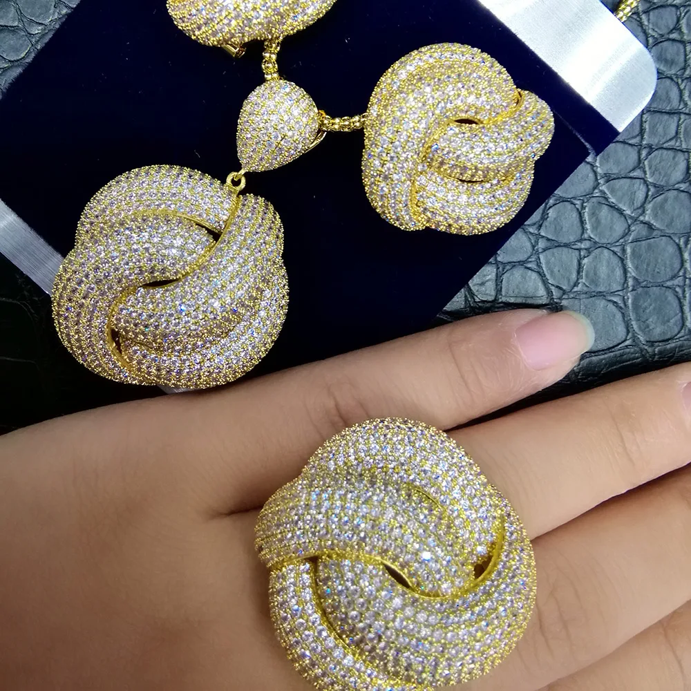 Эксклюзивные свадебные комплекты ювелирных изделий цветок форма кубического циркония индийские свадебные ожерелья серьги кольцо с изменяющимся размером комплекты украшений для женщин