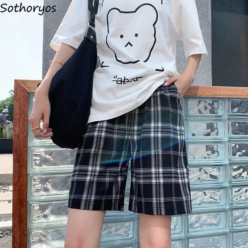 

Women Sleep Bottoms Loose Wide Leg Plus Size M-4XL Plaid Knee Length Sleepwear Shorts Daily Home Wear Lounge Female Outwear Thin