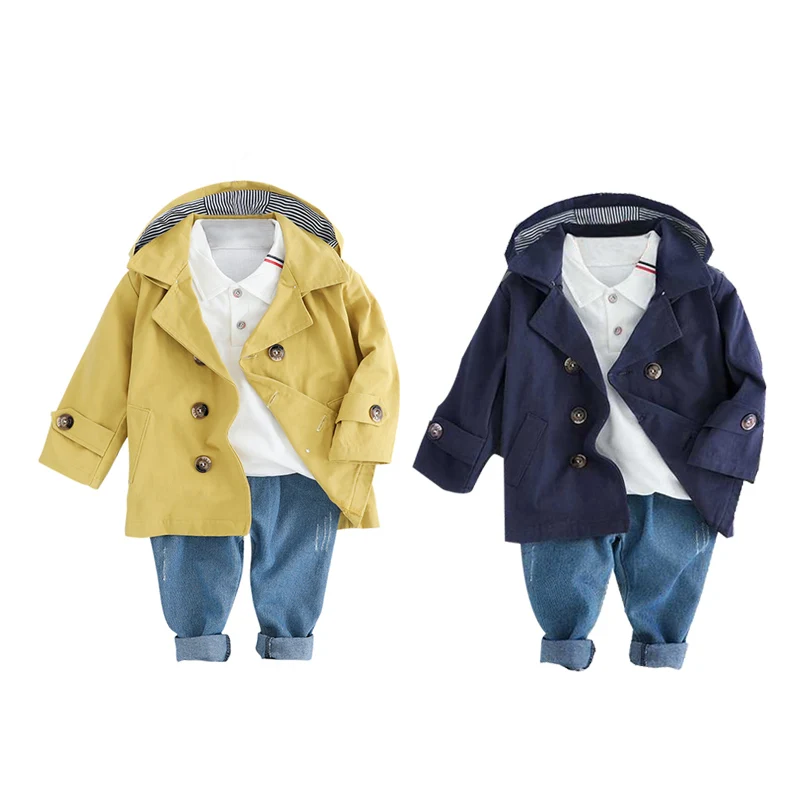 Осенние детские толстовки с капюшоном для мальчиков, футболка с длинными рукавами и надписью, пальто, джинсовые брюки, Новая повседневная одежда