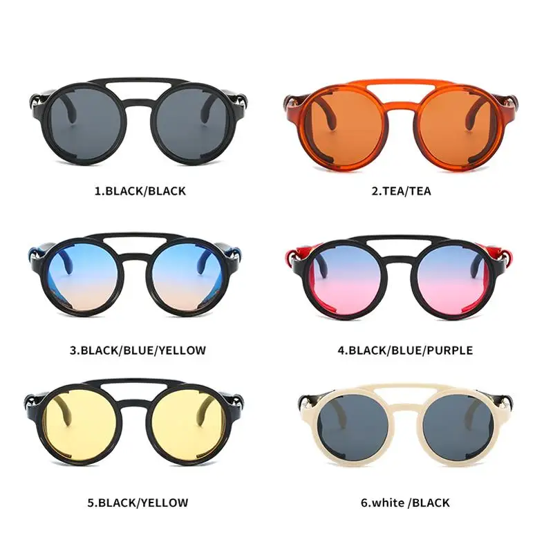 Винтажные стимпанк Солнцезащитные очки для мужчин и женщин классический бренд Модные кожаные с боковыми щитами Круглые Солнцезащитные очки Панк очки UV400