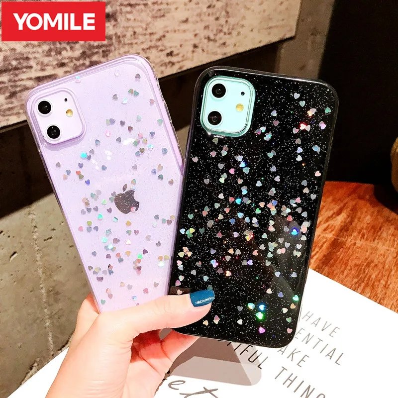 Блестящие чехлы для iPhone 11 Pro XS Max XR X 6 6S 7 8 Plus Роскошный прозрачный однотонный