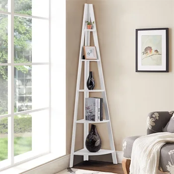 

5 Tier Floor Corner Stand Ladder Shelves Bookshelf Round Shelf Board Stable Three-legged Structure Utility Cabinet HW60327