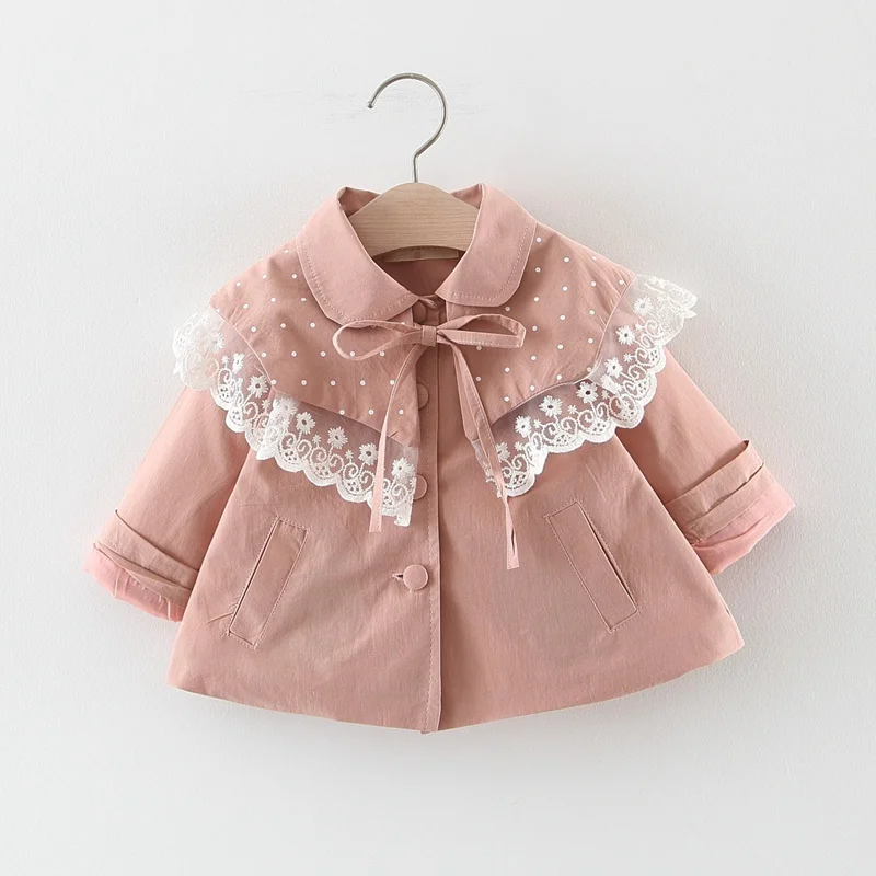 

2019 Autumn Girls Trench Coat Outwears For 1-3T Girl Children Kids Baby dots lace patchwork Cardigan Coats C2996