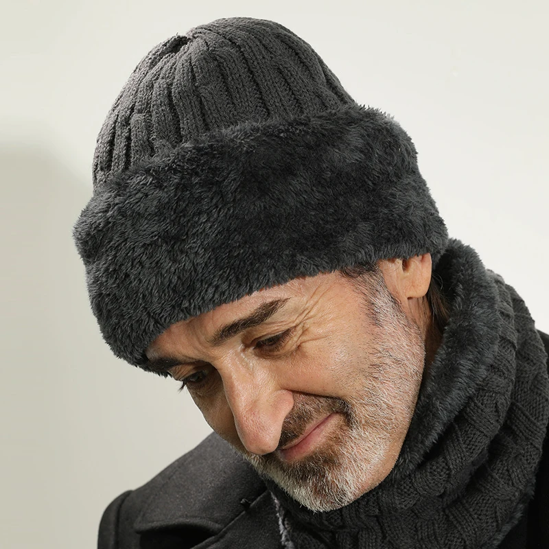 Fleece Warm Hat Men's Wool Knitted Hat 