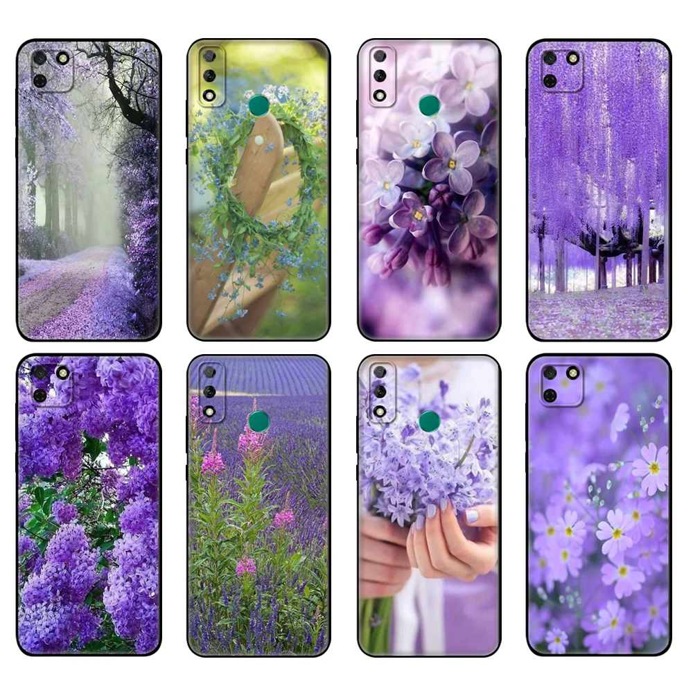 Custodia In Tpu Nera Per Huawei Y9S Y6S Y8S Y5P Y7P Y8P Custodia Per Huawei Y5 Lite Prime 2018 Y6 2019 Cover Plant Lilla Purple Flower
