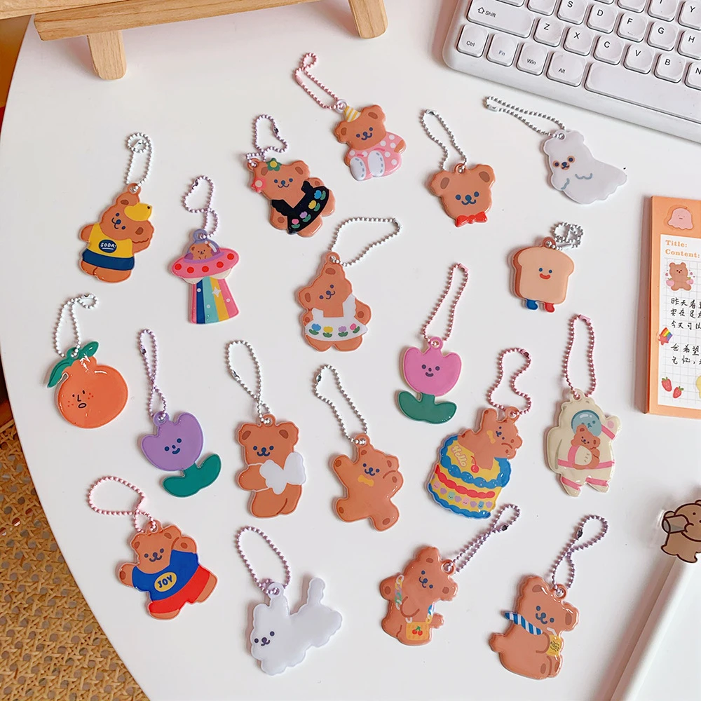 Ins Cartoon Bear Tulips Key Chain AirPods Earphone Shell Pendant Cute Bag Notebook Creative Decorative Pendant Key Management kawaii cartoon girl snow white cute badge word cardname card sheath student card credit card id card shell photo card holder