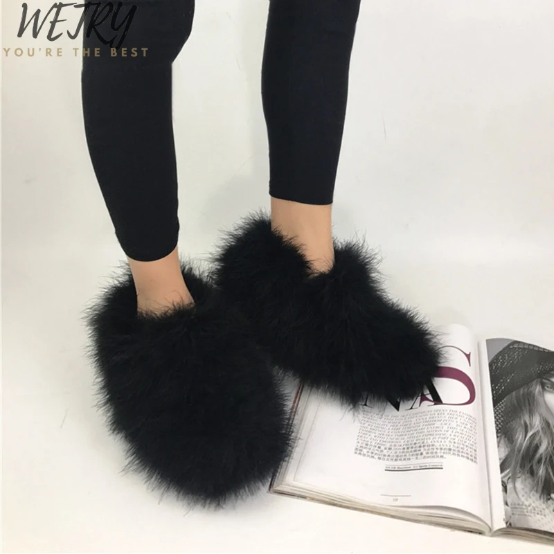 Зимние женские теплые ботинки из натуральной кожи; теплые лыжные уличные ботинки на плоской подошве с мехом страуса; botte