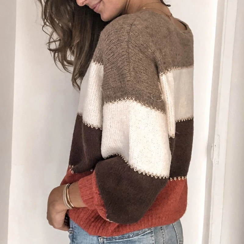 New Patchwork O-neck Autumn Winter Sweater 2020 Women Long Sleeve Warm Knitted Sweaters Pullover Female Tops Jumper New Patchwork O-neck Autumn Winter Sweater 2020 Women Long Sleeve Warm Knitted Sweaters Pullover Female Tops Jumper