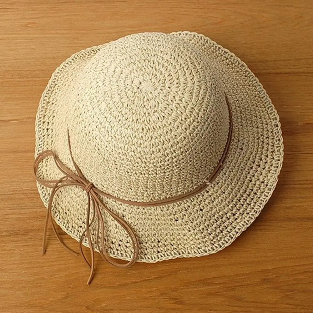 Studyset Summer straw weaving Braided UV Protection Bow Knot Beach Hat Foldable Bucket Cap crocheting