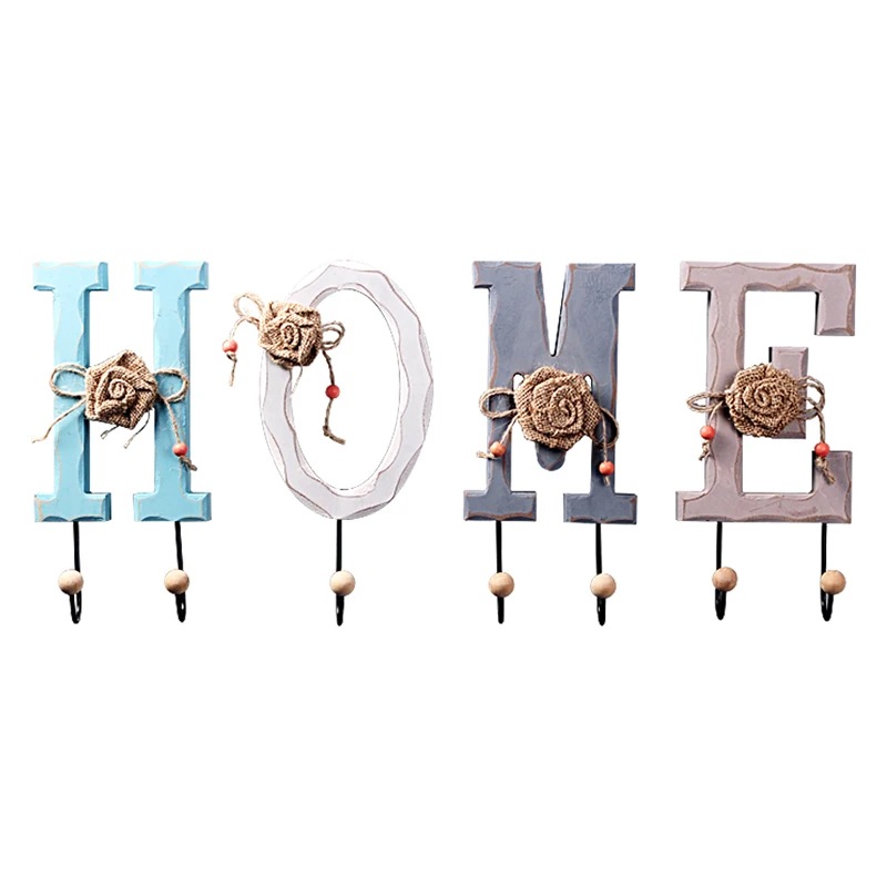 

Durable Wood Home/Love Letter Combination Clothes Hanger Home Wall Mounted Hook for Coat Hat _WK