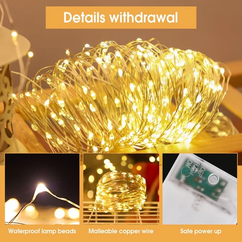 Guirnalda que funciona con batería, adornos navideños para el hogar, adorno de luz Led para decoración de fiesta, Año Nuevo, 1m/2m/3m/10m - Imagen 3