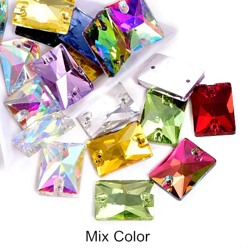 Mix Color 16 цветов 2 размера Прямоугольные Стеклянные пришивные стразы из горного хрусталя с плоской задней стороной для шитья камней Сделай Сам одежда украшения Y3255 - Цвет: Mix Color