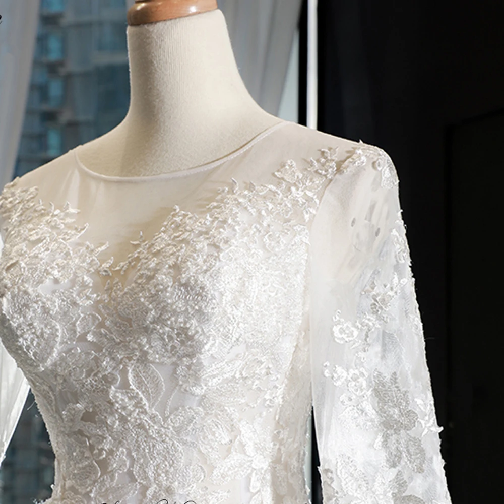 Vestido de Noiva бальное платье с длинными рукавами, свадебные платья, жемчужные Аппликации, роскошный халат de Mariee, иллюзия сзади, брюйдсюркен