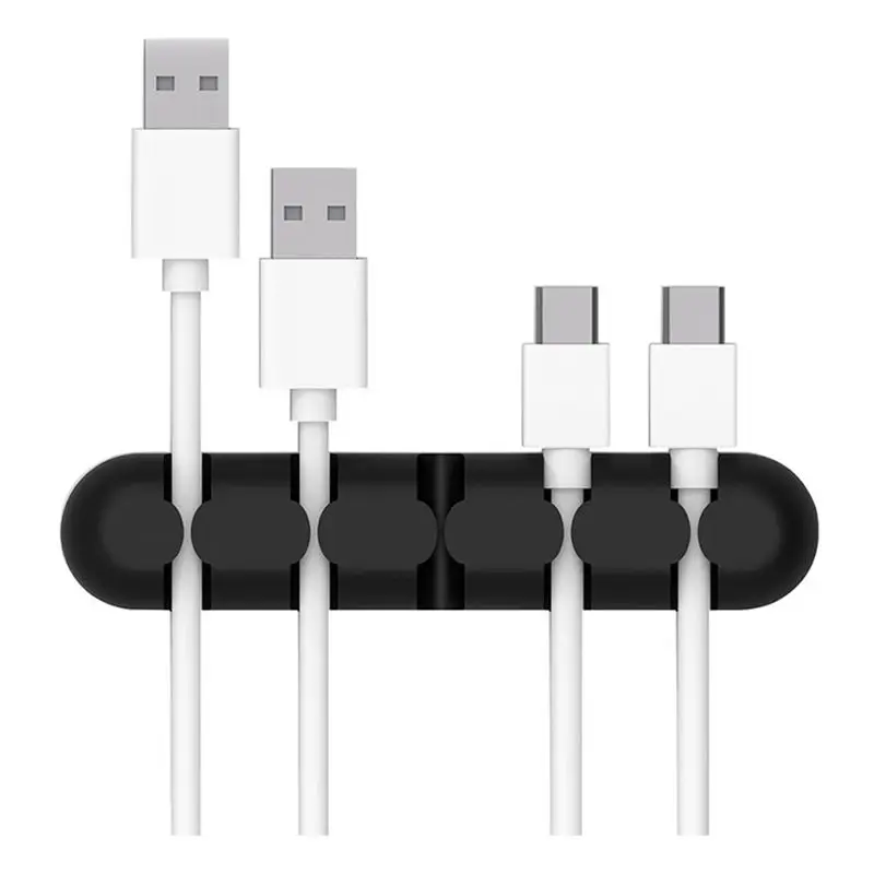 Desktop Cable Storage Silicon Charger Wire Organizer Holder Clip black