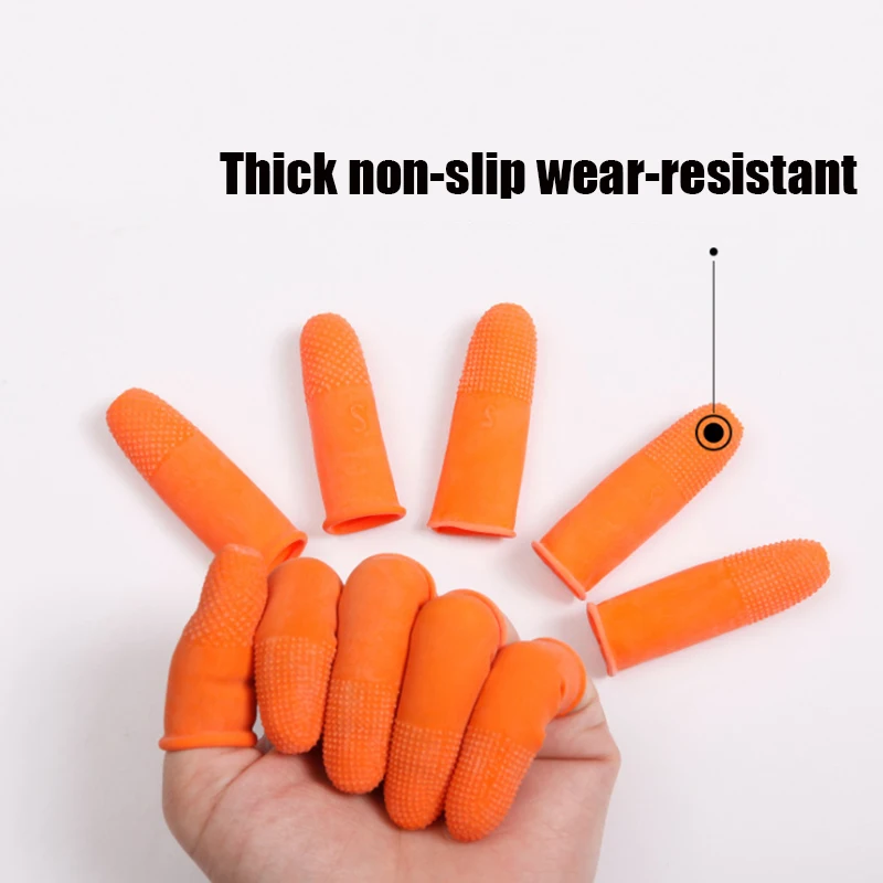 100pcs Latex Finger Golves Orange Antiskid Rubber Finger Glove Counting Work Nail Covers Protectors Cots Antistatic Fingertip