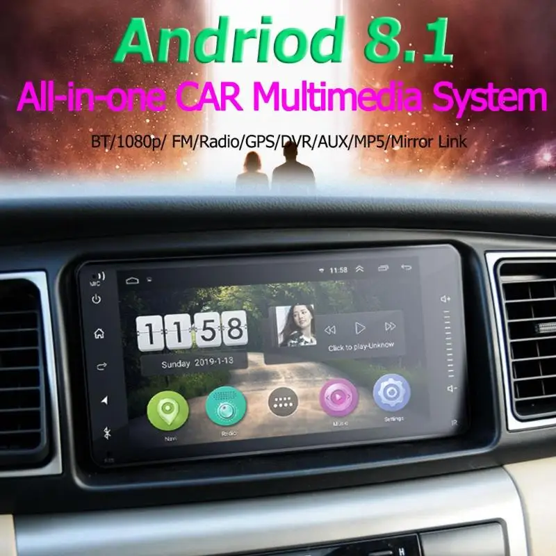  Android 8.1 HD Touch Screen Car Stereo Bluetooth GPS USB MP5 Player 1G+16G+TDA7388 Amplifier IC Hig