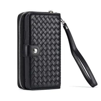 

for iPhone 11 Pro Max Xs Max XR 8 7 6s 6 Plus SE 2020 PU Leather Weave pattern Phone Case Zipper Wallet Multi-functional Cover