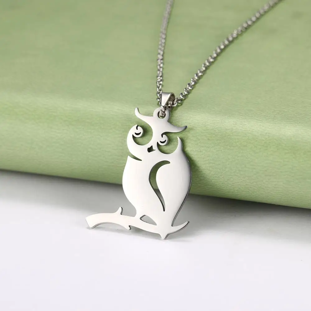 Owl Silver Myshape 316L нержавеющая сталь собака свинья лиса птица Панда Сова Drangon кошка носорог коала мать Животное подвеска, золотая цепочка - Окраска металла: Owl Silver