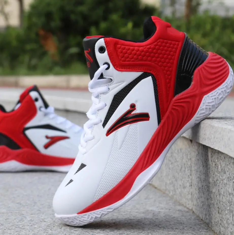 High Quality Original Brand Men's Basketball Shoes Comfortable Non-slip Shoes Breathable Trend Men Sneakers Walking Sports Shoes - Цвет: white red