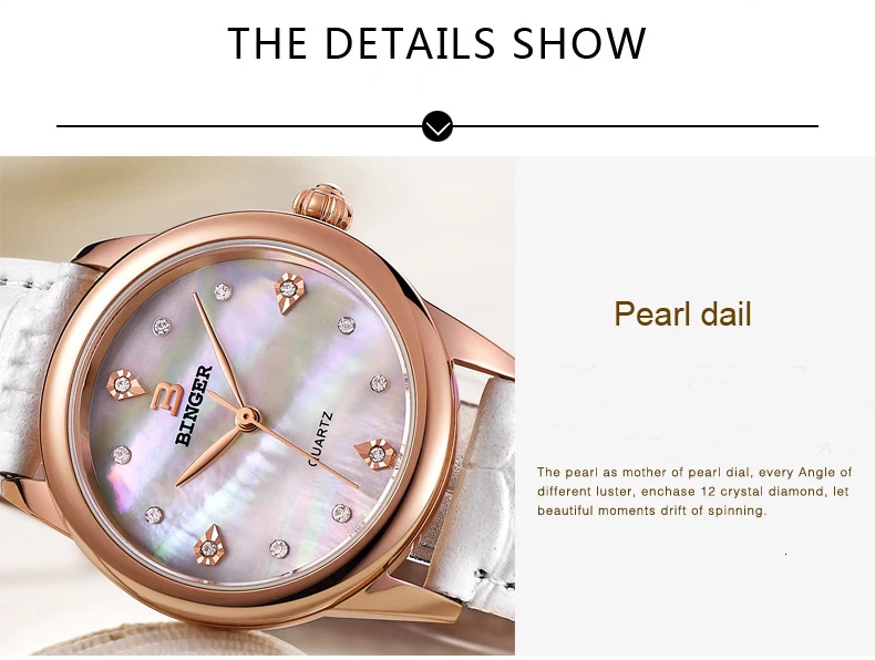 Швейцарские Binger женские часы Роскошные Кварцевые водонепроницаемые часы 4 цвета доступны из натуральной кожи ремешок наручные часы BG9006