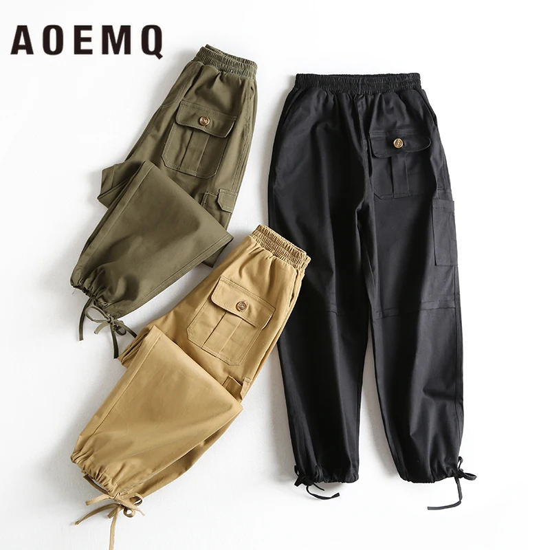 AOEMQ модные женские штаны в стиле хип хоп стильные шаровары эластичные брендовые