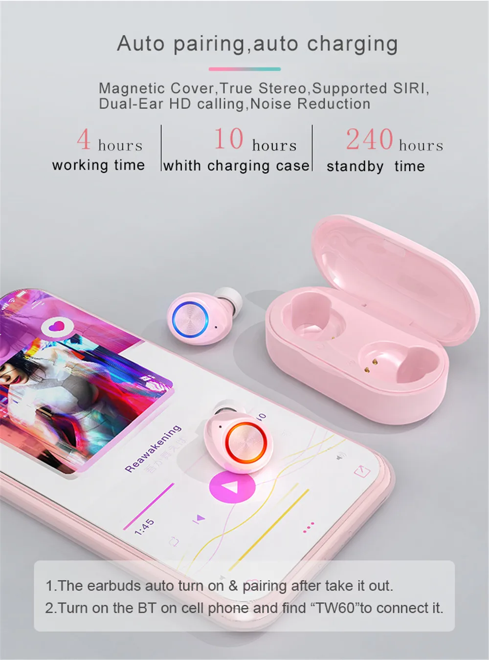 TWS TW60 Sports Earbuds Bluetooth Earphone Macaron Wireless Earbuds for iPhone 11 11 Pro Max Bluetooth Earphone Headset