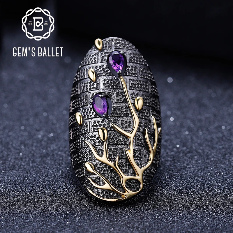 GEM'S BALLET 0.39Ct Natural Amethyst Gemstones Finger Ring 925 Sterling Silver Original Handmade Branch Rings for Women Bijoux GEM'S BALLET 0.39Ct Natural Amethyst Gemstones Finger Ring 925 Sterling Silver Original Handmade Branch Rings for Women Bijoux