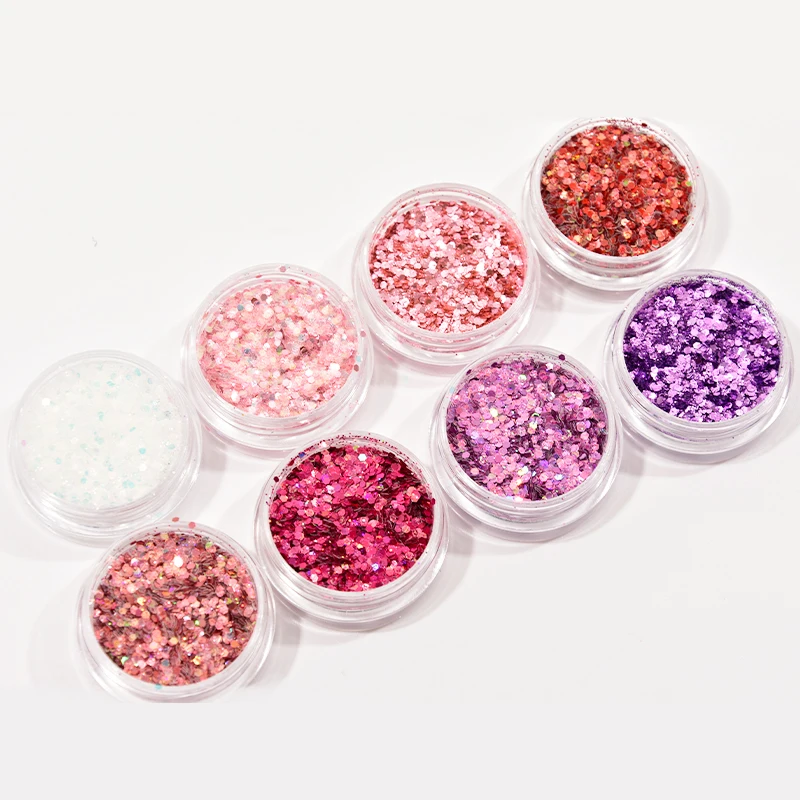 8Box set Nail Holographic Mix Mylar Flake Purple Red High Flash Holo Chunky Sequins Hexagon Polyester 2