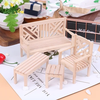 

4Pcs/Set Wooden Dollhouse 1/12 Scale Miniature Wooden Dining Chair Table Furniture Set For Doll house Kitchen Food Furniture Toy