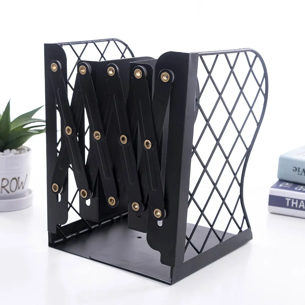 Mesh Grid Documents Keeper Stationery Heavy Duty Desk Organizer Decoration Student Anti Scratch Metal Bookend Retractable Shelf |