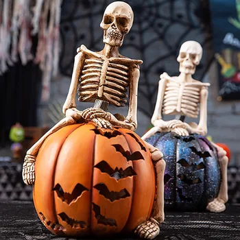 

Halloween Home Bar Decor Resin Skull Pumpkin Light Skeleton Decorations HYD88