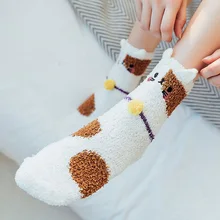 Зимние теплые носки с забавными кошачьими лапами для женщин и девочек; носки для сна; домашние носки-тапочки для женщин и девочек; милые носки с рисунками животных из мультфильмов