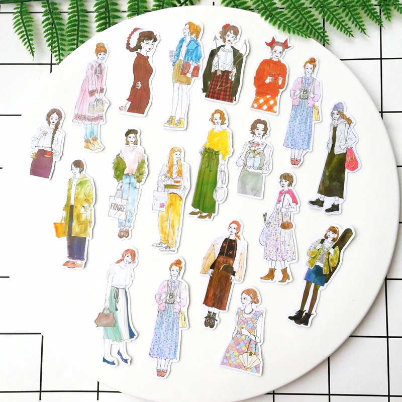18Pcs/Bag Hand Draw Japanese Street Girl Sticker DIY Craft Scrapbooking Album Junk Journal Happy Planner Decorative Stickers