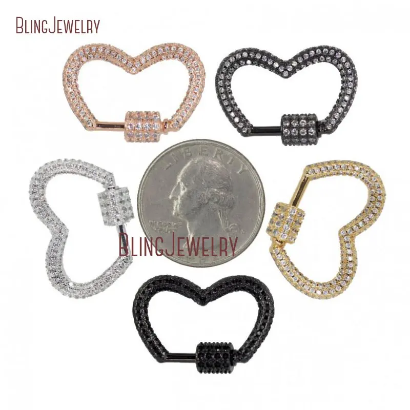 

Rose Gold Color Gun Black Half Heart Clasp CZ Micro Pave Screw Clasp Lock Carabiner Pave Lock 26x19mm FC28052