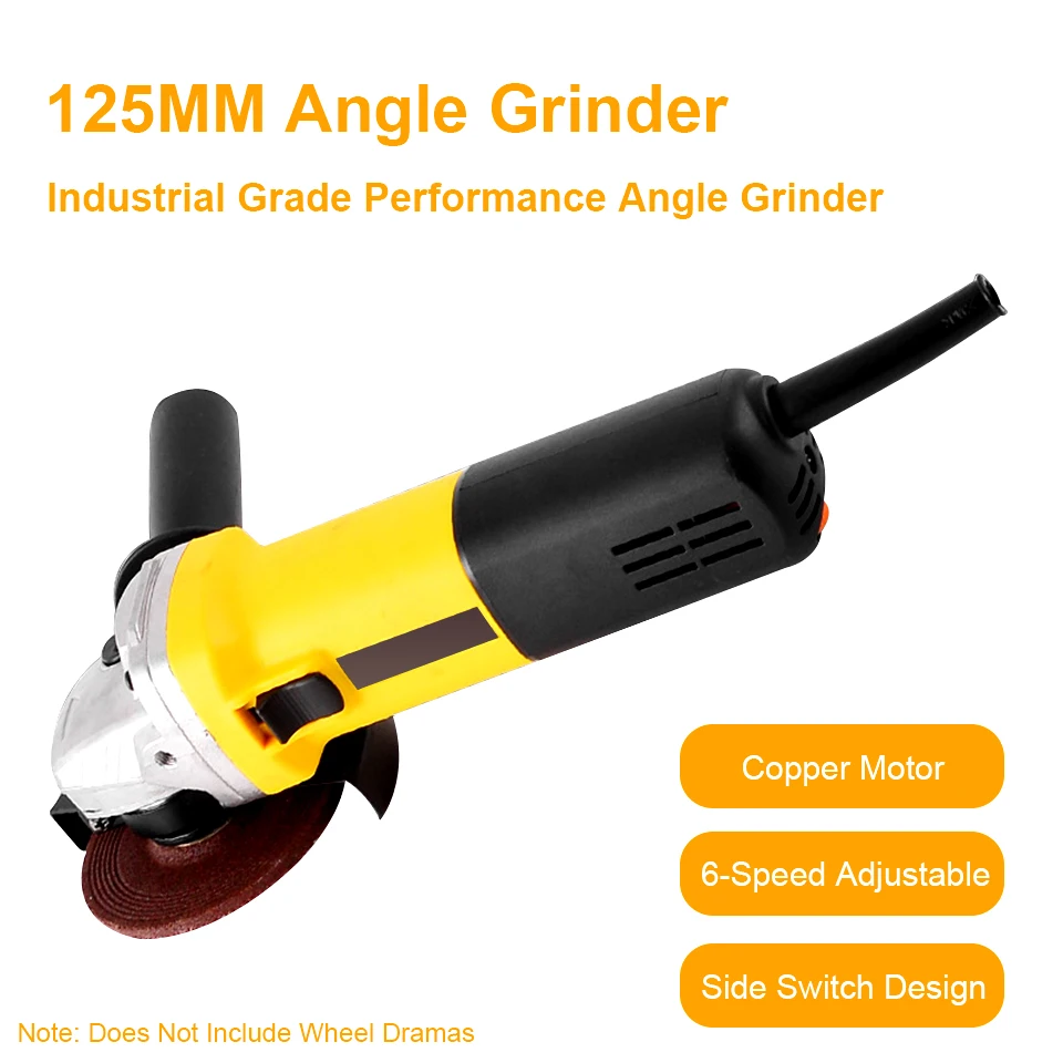 125mm Angle Grinder 1050W  6-Variable Speed 3000-10000RPM Toolless Guard DIY Power Tools Electric Polishing Grinding Machine